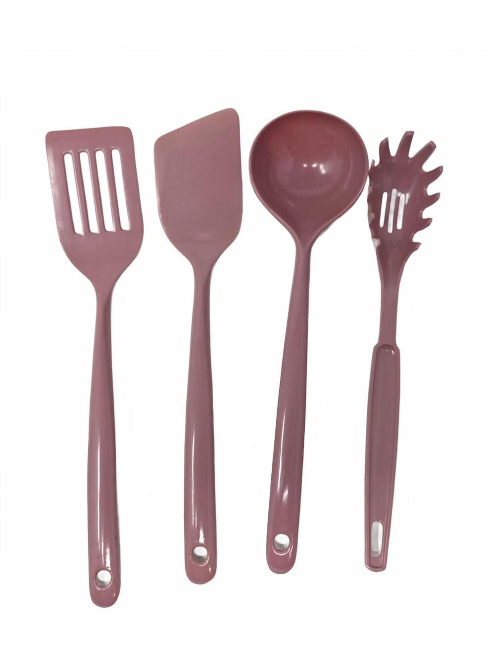 Vintage Copco Pink Melamine Kitchen Utensil Set 4 Pc Taiwan 12" Retro 1980s